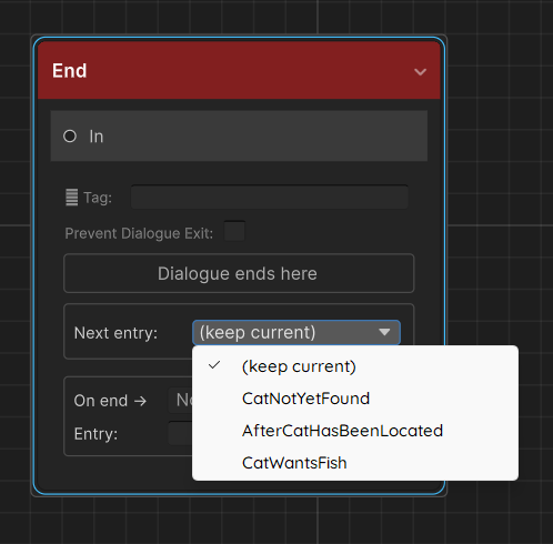 End node with Next entry dropdown